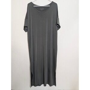 SIJO Women Gray Cooling Crew Neck Midi Dress Size XL Eucalyptus Soft Stretch